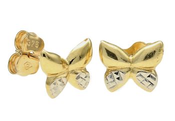 Złote kolczyki damskie 375 motylki z białym złotem wkrętki KL 5706 375.jpg